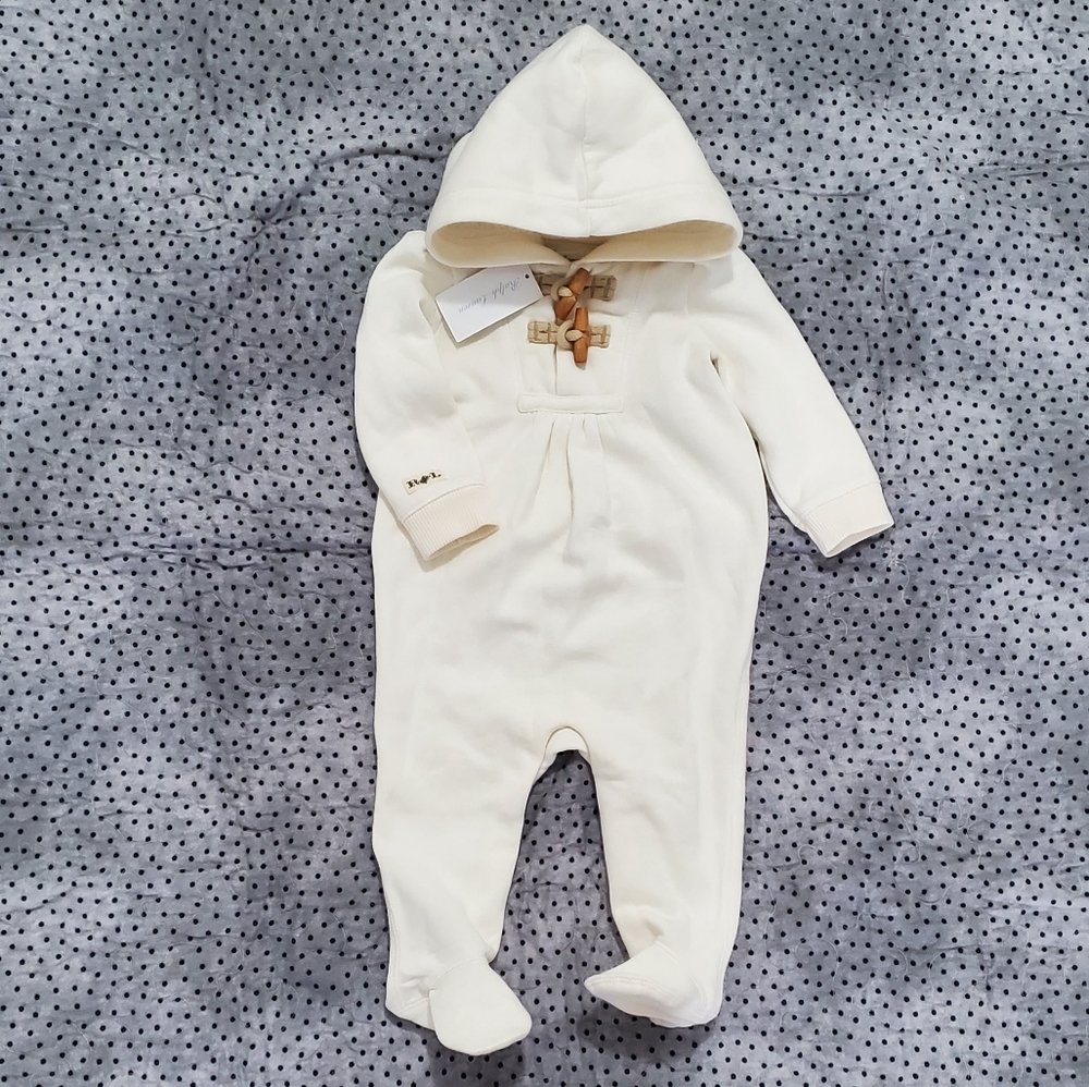 NWT Ralph Lauren Baby Girl Ivory Hooded Coverall